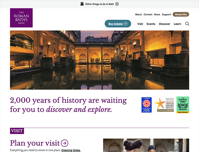 Desktop screenshot of the Roman Baths website